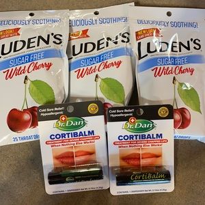 Bundle 2 Dr Dan's Cortibalm lip balm and 3 Luden's sugar free cherry cough drops